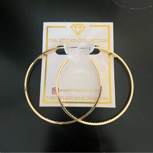 Gold Rhinestone Large Hoop Earrings NIB